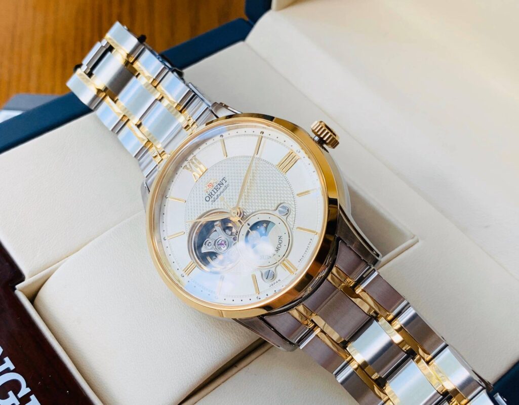 Đồng hồ nam ORIENT SUN & MOON OPEN HEART DEMI GOLD RA-AS0001S00B