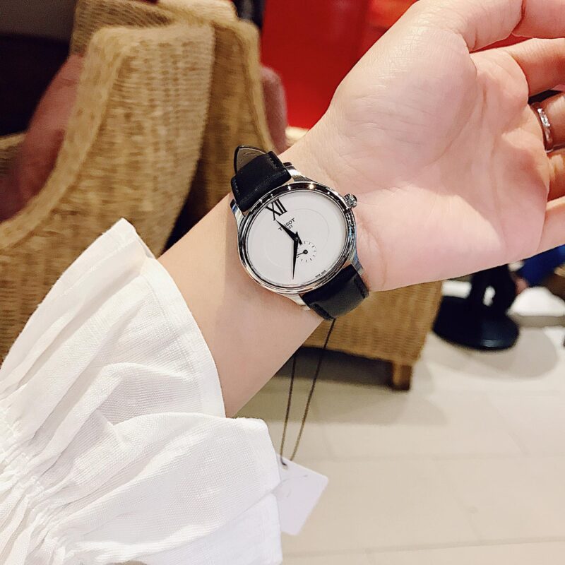 TISSOT T103.310.16.033.00 (mặt trắng, vỏ trắng, dây da đen)